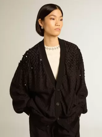 Cardigan nero da donna con ricami sfumati