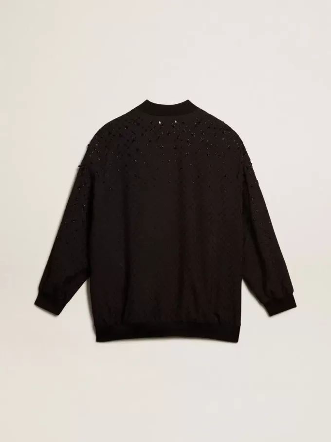 Cardigan nero da donna con ricami sfumati Cardigan nero da donna con ricami sfumati