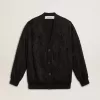 Cardigan nero da donna con ricamo tono su tono in perline toile de jouy Cardigan nero da donna con ricamo tono su tono in perline toile de jouy