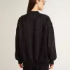 Cardigan nero da donna con ricamo tono su tono in perline toile de jouy Cardigan nero da donna con ricamo tono su tono in perline toile de jouy