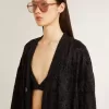 Cardigan nero da donna con ricamo tono su tono in perline toile de jouy Cardigan nero da donna con ricamo tono su tono in perline toile de jouy