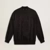 Cardigan nero da donna con ricamo tono su tono in perline toile de jouy Cardigan nero da donna con ricamo tono su tono in perline toile de jouy