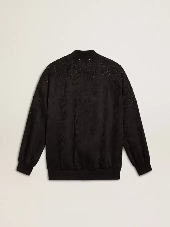 Cardigan nero da donna con ricamo tono su tono in perline toile de jouy Cardigan nero da donna con ricamo tono su tono in perline toile de jouy