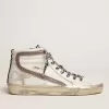 Ciabatta da donna con stella in camoscio bianco e dettagli in pelle