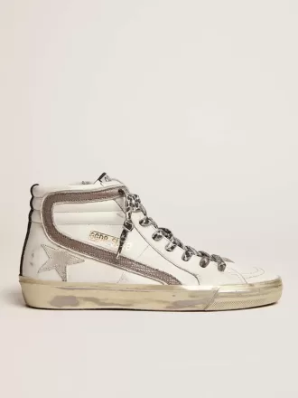 Ciabatta da donna con stella in camoscio bianco e dettagli in pelle