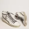 Ciabatta da donna con stella in camoscio bianco e dettagli in pelle