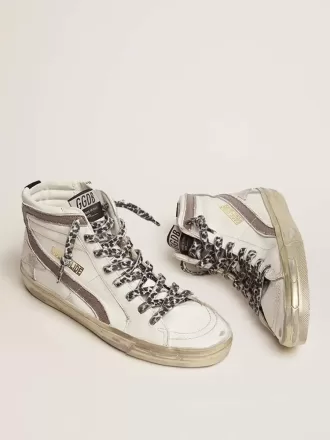 Ciabatta da donna con stella in camoscio bianco e dettagli in pelle