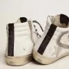 Ciabatta da donna con stella in camoscio bianco e dettagli in pelle