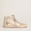 Ciabatta da donna con stella in camoscio grigio ghiaccio e flash bianco Ciabatta da donna con stella in camoscio grigio ghiaccio e flash bianco