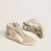 Ciabatta da donna con stella in camoscio grigio ghiaccio e flash bianco Ciabatta da donna con stella in camoscio grigio ghiaccio e flash bianco