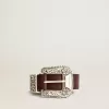 Cintura da donna in pelle bordeaux con fibbia decorata in argento Cintura da donna in pelle bordeaux con fibbia decorata in argento
