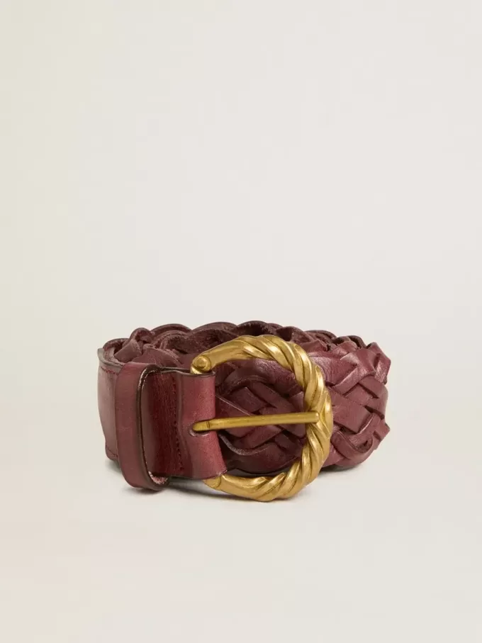 Cintura da donna in pelle intrecciata bordeaux Cintura da donna in pelle intrecciata bordeaux