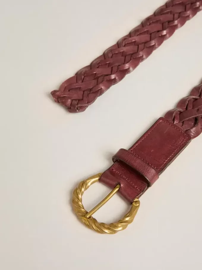 Cintura da donna in pelle intrecciata bordeaux Cintura da donna in pelle intrecciata bordeaux