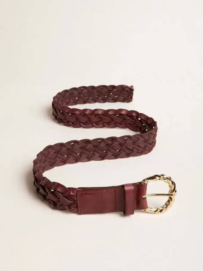 Cintura da donna in pelle intrecciata bordeaux Cintura da donna in pelle intrecciata bordeaux