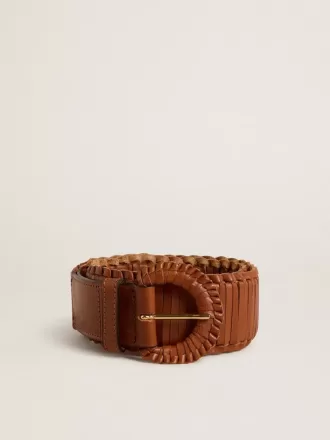 Cintura da donna in pelle marrone intrecciata