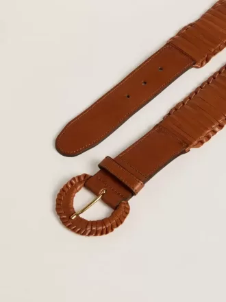 Cintura da donna in pelle marrone intrecciata