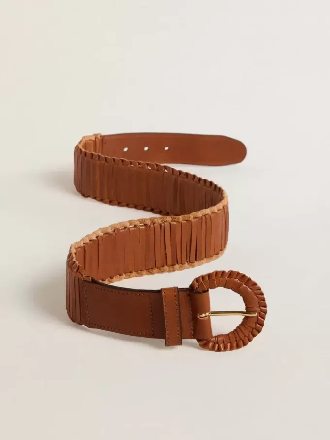 Cintura da donna in pelle marrone intrecciata