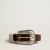 Cintura da donna in pelle marrone scuro con fibbia decorata in argento Cintura da donna in pelle marrone scuro con fibbia decorata in argento