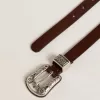 Cintura da donna in pelle marrone scuro con fibbia decorata in argento Cintura da donna in pelle marrone scuro con fibbia decorata in argento