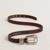 Cintura da donna in pelle marrone scuro con fibbia decorata in argento Cintura da donna in pelle marrone scuro con fibbia decorata in argento