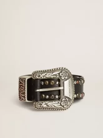 Cintura da donna in pelle nera con borchie