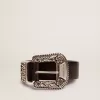 Cintura da donna in pelle nera con fibbia decorata in argento Cintura da donna in pelle nera con fibbia decorata in argento