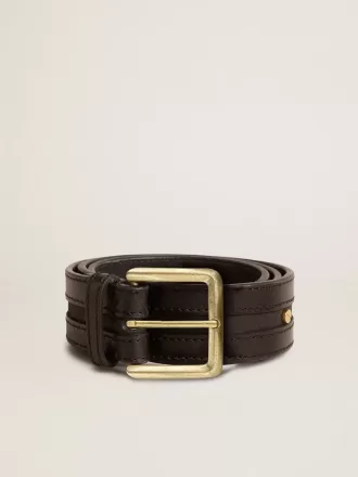 Cintura da donna nera in pelle lavata con borchie dorate