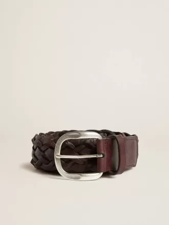 Cintura da uomo in pelle intrecciata marrone scuro