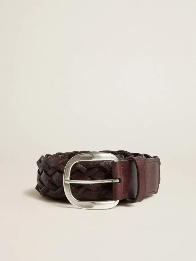 Cintura da uomo in pelle intrecciata marrone scuro Cintura da uomo in pelle intrecciata marrone scuro