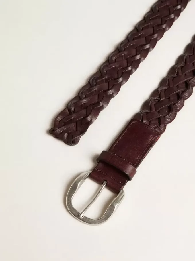 Cintura da uomo in pelle intrecciata marrone scuro Cintura da uomo in pelle intrecciata marrone scuro