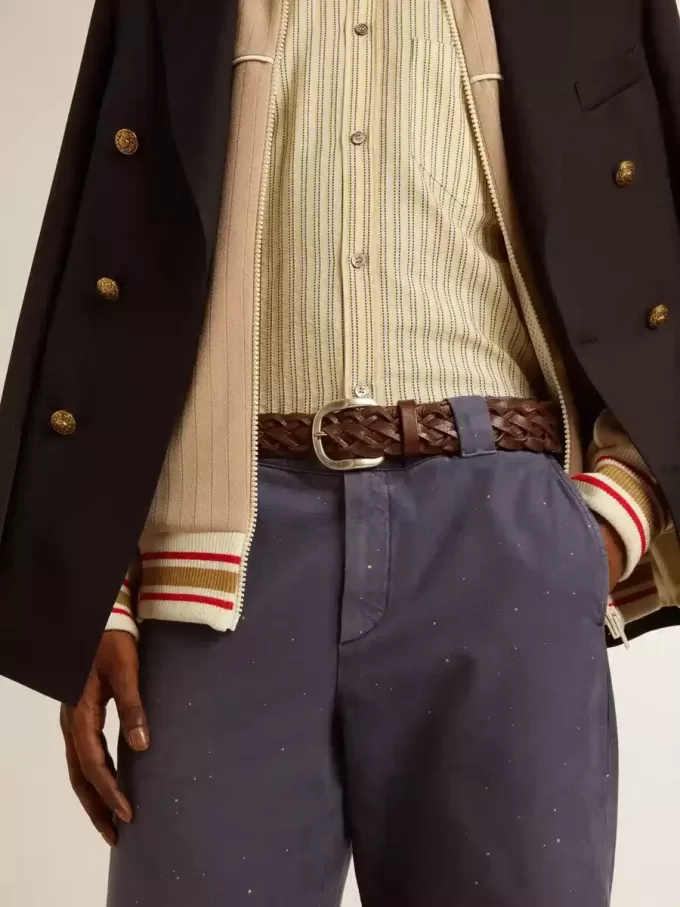 Cintura da uomo in pelle intrecciata marrone scuro Cintura da uomo in pelle intrecciata marrone scuro