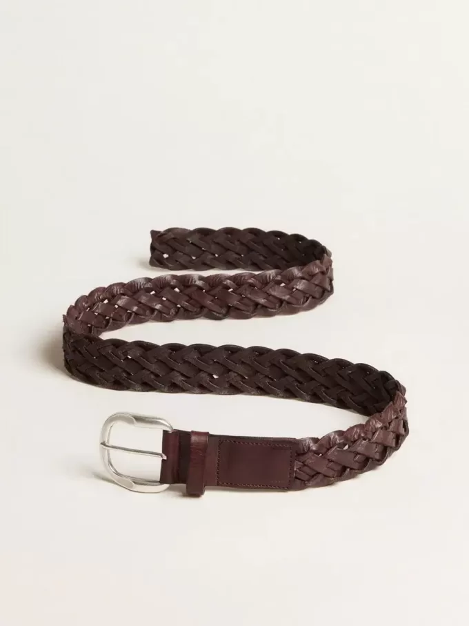 Cintura da uomo in pelle intrecciata marrone scuro Cintura da uomo in pelle intrecciata marrone scuro