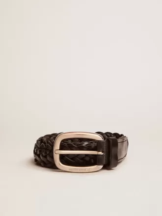 Cintura da uomo in pelle intrecciata nera