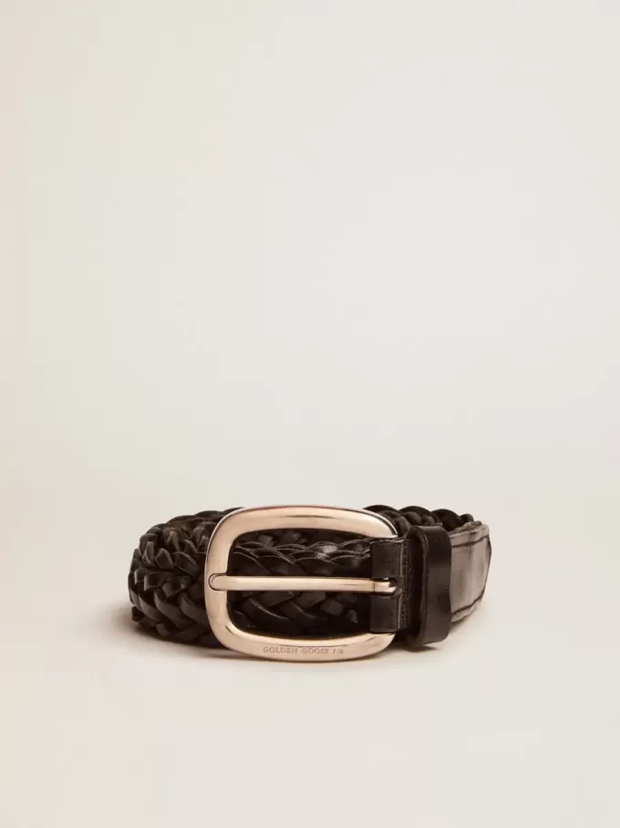 Cintura da uomo in pelle intrecciata nera Cintura da uomo in pelle intrecciata nera
