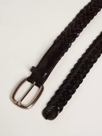 Cintura da uomo in pelle intrecciata nera