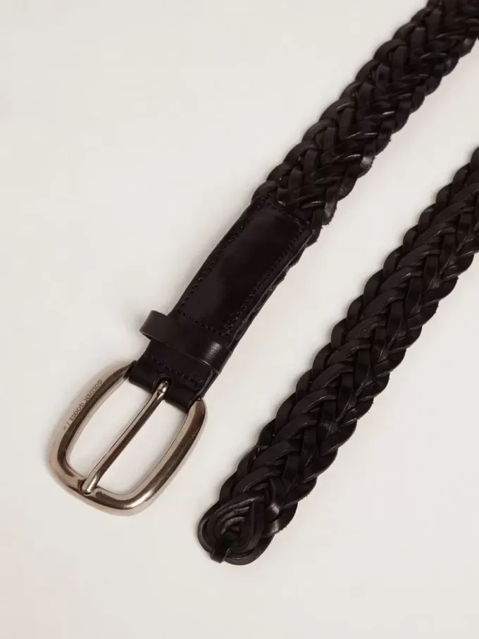 Cintura da uomo in pelle intrecciata nera Cintura da uomo in pelle intrecciata nera