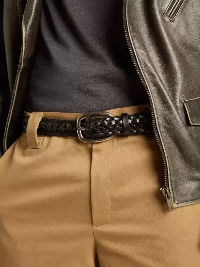 Cintura da uomo in pelle intrecciata nera Cintura da uomo in pelle intrecciata nera