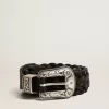 Cintura in pelle intrecciata nera con fibbia color argento Cintura in pelle intrecciata nera con fibbia color argento