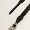 Cintura in pelle intrecciata nera con fibbia color argento Cintura in pelle intrecciata nera con fibbia color argento