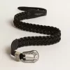 Cintura in pelle intrecciata nera con fibbia color argento Cintura in pelle intrecciata nera con fibbia color argento