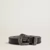 Cintura in pelle nera con fibbia argentata Cintura in pelle nera con fibbia argentata