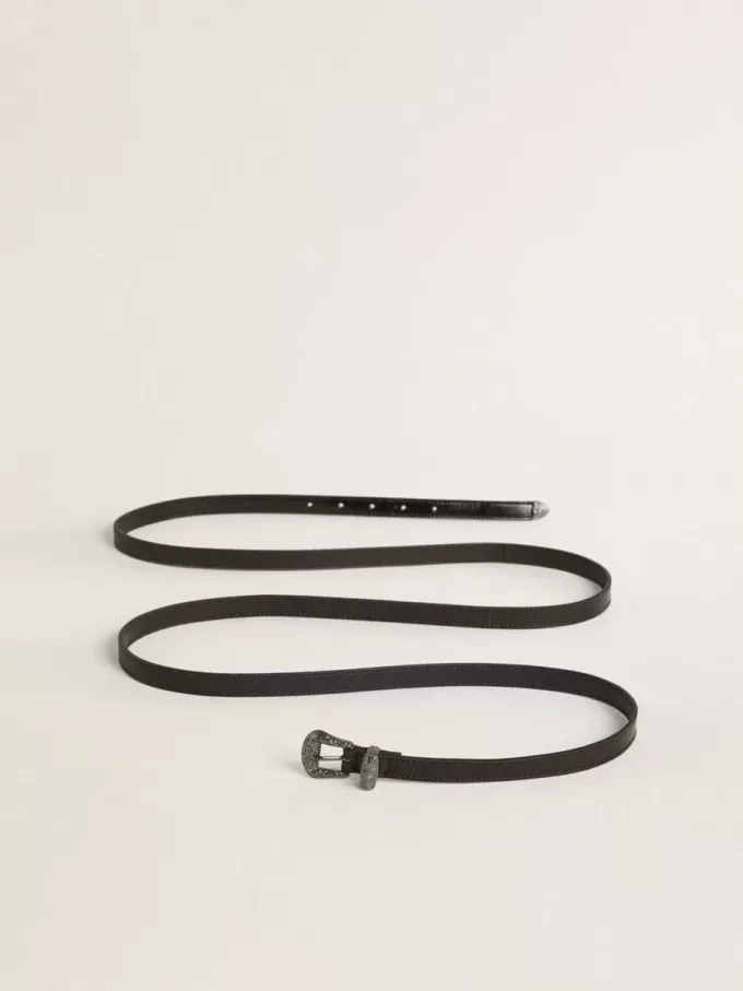Cintura in pelle nera con fibbia argentata Cintura in pelle nera con fibbia argentata
