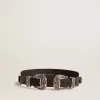 Cintura nera in pelle lavata con doppia fibbia color argento Cintura nera in pelle lavata con doppia fibbia color argento
