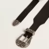 Cintura nera in pelle lavata con doppia fibbia color argento Cintura nera in pelle lavata con doppia fibbia color argento