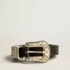 Cintura nera in pelle lavata con fibbia color argento Cintura nera in pelle lavata con fibbia color argento