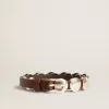 Cintura sottile Trinidad in pelle marrone scuro con borchie argentate Cintura sottile Trinidad in pelle marrone scuro con borchie argentate