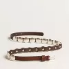 Cintura sottile Trinidad in pelle marrone scuro con borchie argentate Cintura sottile Trinidad in pelle marrone scuro con borchie argentate