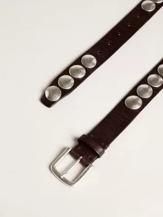 Cintura Trinidad in pelle marrone scuro con maxi borchie argentate