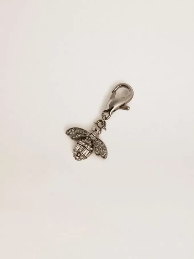 Ciondolo a forma di ape in ottone color argento con cristalli Ciondolo a forma di ape in ottone color argento con cristalli