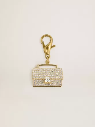 Ciondolo a forma di borsellino in ottone color oro con cristalli